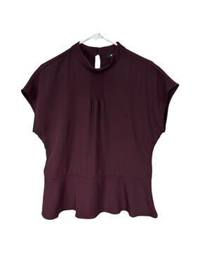DKNY Burgundy Peplum Short Sleeve Blouse Small